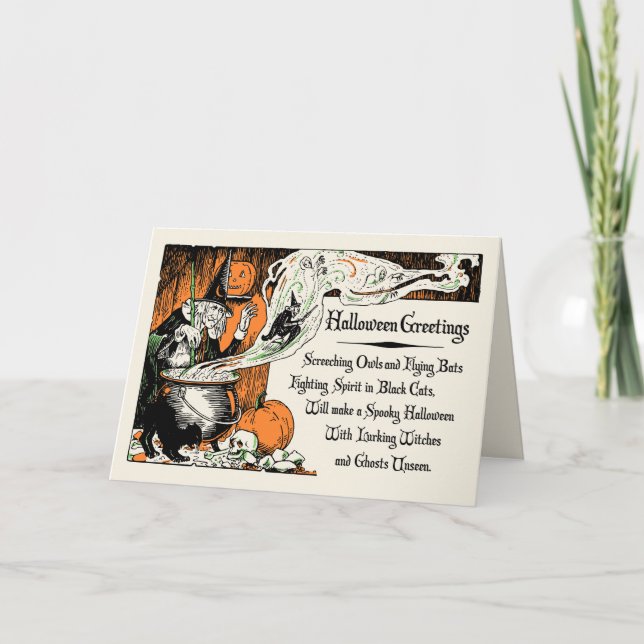 Tarjeta Vintage Witch Halloween Greetings Card (Anverso)