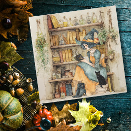 Tarjeta Vintage Witch Lee Tarot & Cute Black Cat Gothic