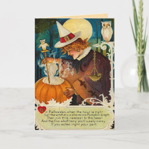 Tarjeta Vintage Witchcraft Halloween Witch