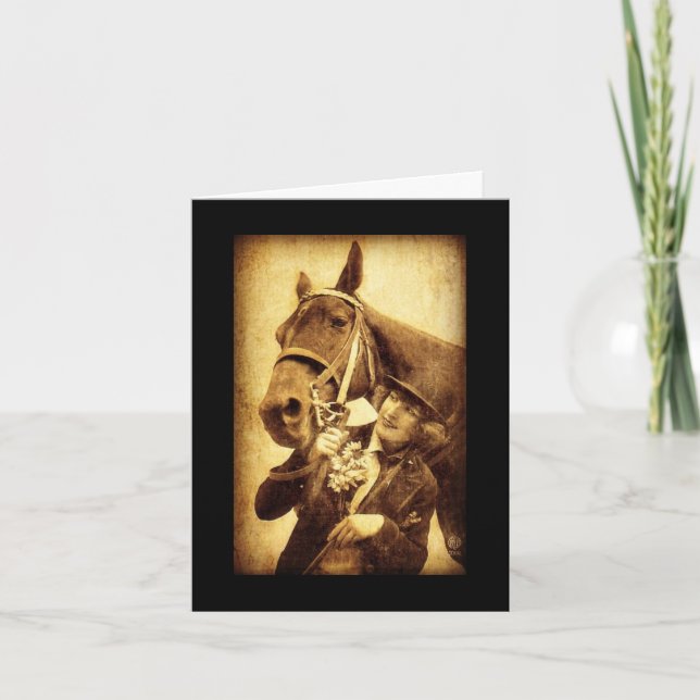Tarjeta Vintage Woman and Horse Birday (Anverso)