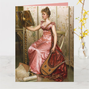 Tarjeta Vintage Woman in Pink Gown