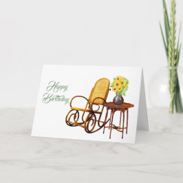 Tarjeta Vintage Yellow Sunflowers Table Chair Cumpleaños