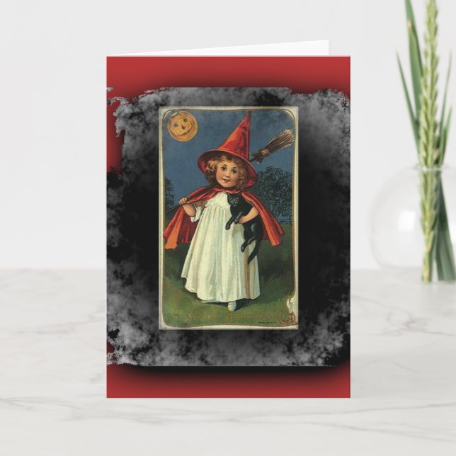 Tarjeta Vintage Young Halloween Witch (Anverso)