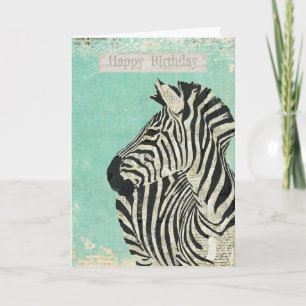 Tarjeta Vintage Zebra Blue Birday Card
