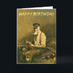 Tarjeta Vintageg Funny Fisherman Birthday Card<br><div class="desc">Esta tarjeta de cumpleaños se ilustra con un viejo pescador orgulloso sentado en una langosta enorme. Su última captura.</div>