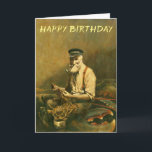 Tarjeta Vintageg Funny Fisherman Birthday Card<br><div class="desc">Esta tarjeta de cumpleaños se ilustra con un viejo pescador orgulloso sentado en una langosta enorme. Su última captura.</div>