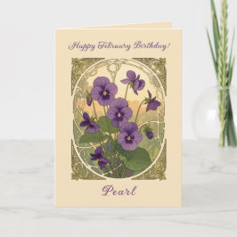 Tarjeta Viola Flowers February Birthday Art Nouveau Style