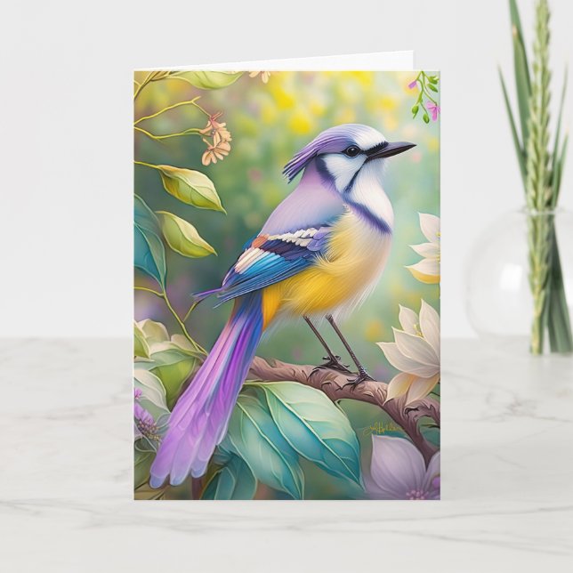 Tarjeta Violet Tufted Jay Fantasy Bird (Anverso)