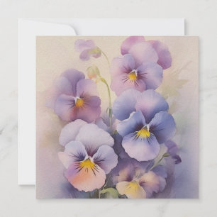 Tarjeta Violeta Pensamiento de Pansy al Estilo de Acuarela