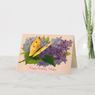 Tarjeta Violetas de época y mariposa