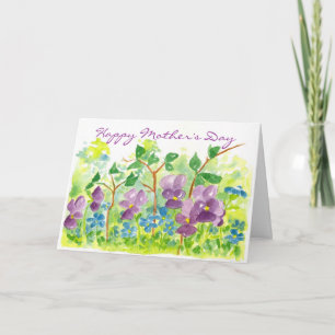 Tarjeta Violetas moradas acuardan Día de la Madre