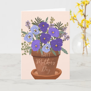 Tarjeta Violetas púrpuras en una maceta – Floral del Día d