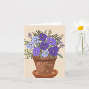 Tarjeta Violetas púrpuras en una maceta – Flores del Día d