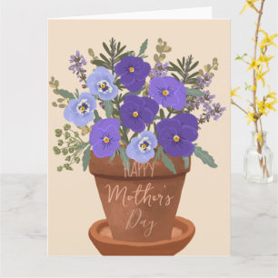 Tarjeta Violetas púrpuras en una maceta – Flores para el D