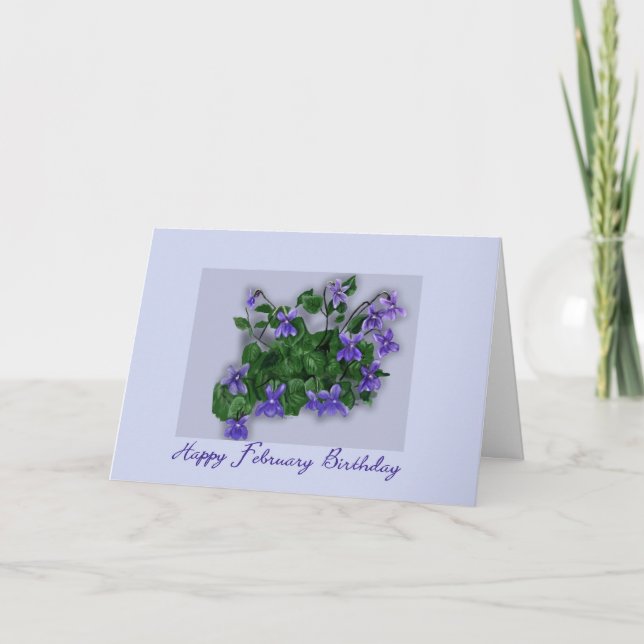 Tarjeta Violetas salvajes de cumpleaños de febrero (Anverso)