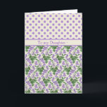 Tarjeta Violets, Febrero Birday Card for Daughter<br><div class="desc">Tarjeta de cumpleaños de bonito para una hija,  con patrones de coincidencia de violetas y puntos de polka de malva en un fondo de color crudo; de un motivo acuático pintado a mano por Judy Adamson.</div>