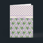 Tarjeta Violets, Febrero Birday Card for Friend<br><div class="desc">Tarjeta de cumpleaños de bonito para un amigo,  con motivos de violetas y puntos de polka malva en un fondo de color crudo; de un motivo acuático pintado a mano por Judy Adamson.</div>