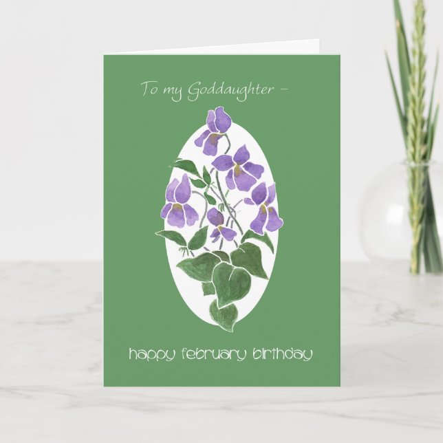 Tarjeta Violets, Febrero Birday Card, Hija Diosa (Anverso)