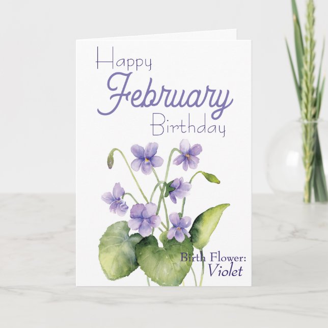 Tarjeta Violets Febrero Cumpleaños de las Flores de Nacimi (Anverso)