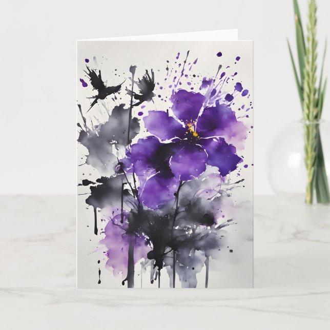 Tarjeta Violetta - Flores acuarela (Anverso)