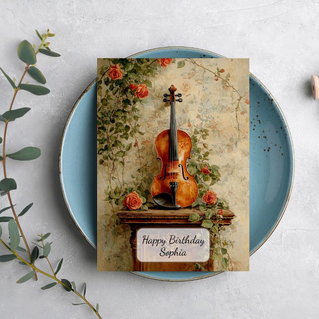 Tarjeta Violín Antiguo con Rosas (Subido por el creador)