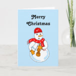 Tarjeta Violin Snowman Christmas Tree<br><div class="desc">Un muñeco de nieve con bufanda de notas musicales y un violín es un divertido diseño de música de invierno para músicos de cuerdas en cumpleaños,  Navidades y vacaciones de invierno.</div>