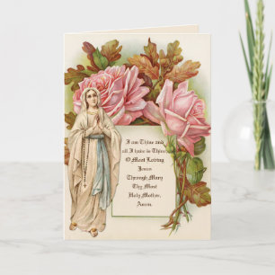 Tarjeta Virgen Católica María Rosario Vintage Floral