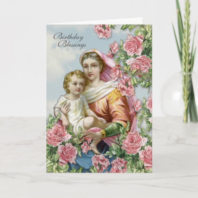 Tarjeta Virgen de cumpleaños religiosa María Jesús Rosa (Anverso)