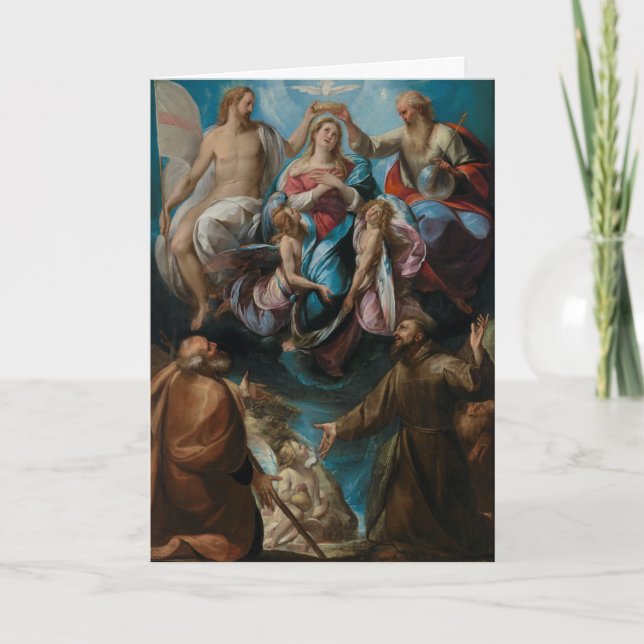 Tarjeta Virgen de la Coronación Mary St. Joseph Francis (Anverso)