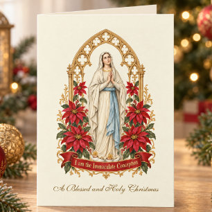 Tarjeta Virgen de la Inmaculada Concepción Poinsettias