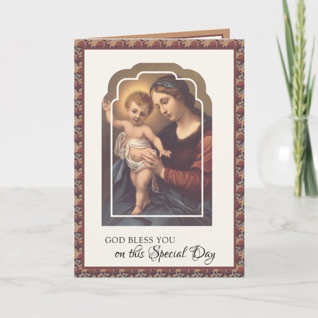 Tarjeta Virgen del Cumpleaños Religiosa María Jesús Rosari (Anverso)