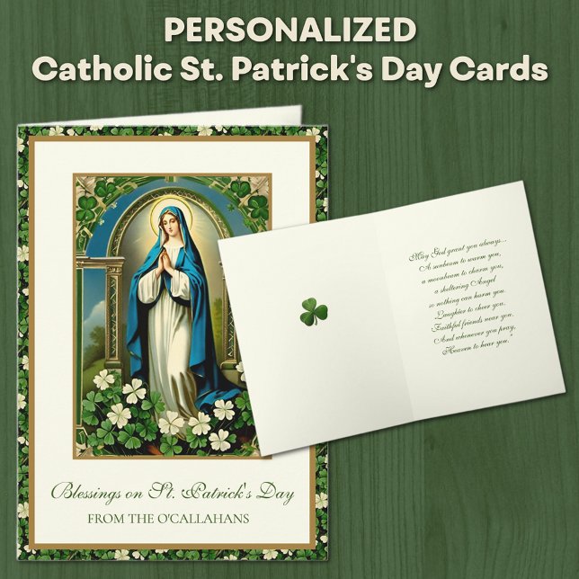 Tarjeta Virgen del Día de San Patricio, Mary Shamrock (Traditional Catholic Virgin Mary St. Patrick's Day Cards - Irish Blessing)