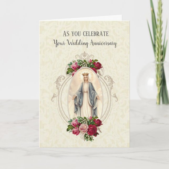 TARJETA VIRGEN MARÍA| ANIVERSARIO BODA| ROSAS ROJAS ROJAS (Anverso)