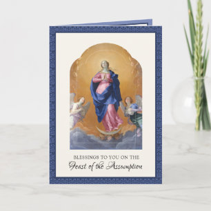 Tarjeta Virgen María Asunción Religiosa Oración Rosario