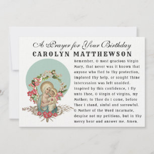 Tarjeta Virgen María Bebé Jesús Oración Católica Memorare