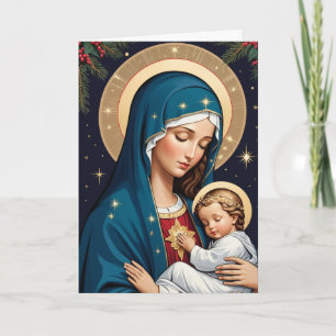 Tarjeta Virgen María Bendita Navidad Católica Tradicional
