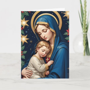 Tarjeta Virgen María Bendita Navidad Católica Tradicional