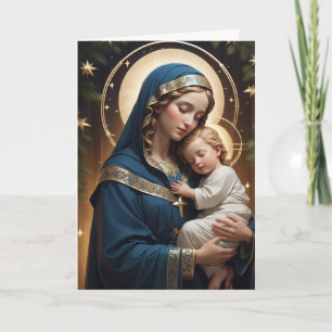 Tarjeta Virgen María Bendita Navidad Católica Tradicional