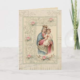 Tarjeta Virgen María Bendita Religiosa Vintage