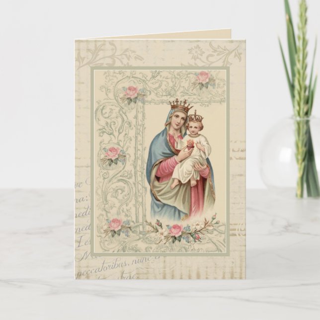 Tarjeta Virgen María Bendita Religiosa Vintage (Anverso)
