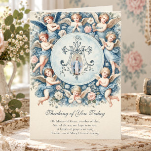 Tarjeta Virgen María Bendita Vintage con Ángeles