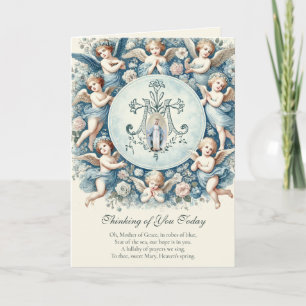 Tarjeta Virgen María Bendita Vintage con Ángeles 