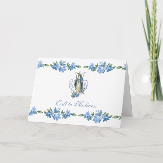 Tarjeta Virgen María Católica Floral Religioso Antiguo (Anverso)