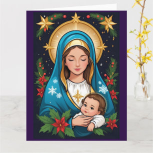 Tarjeta Virgen María Católica Romana Navidad Cristiana