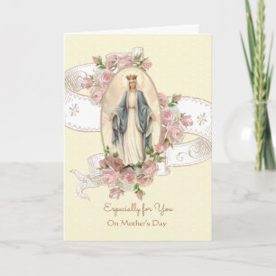 Tarjeta Virgen María católica vintage día de la madre