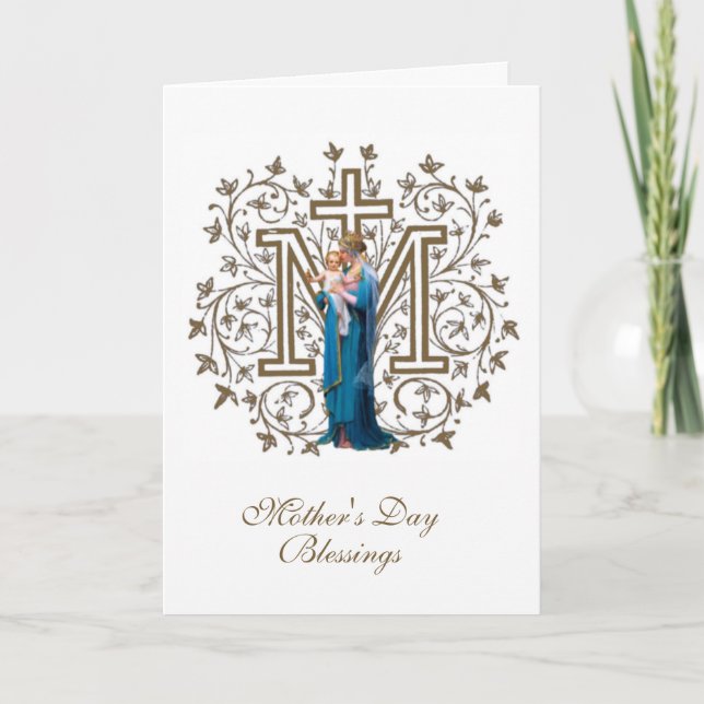 Tarjeta Virgen María Día de la Madre Religioso Católico (Anverso)