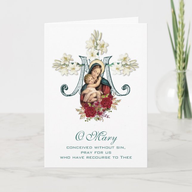 Tarjeta Virgen María Día de la Madre Religioso Católico (Anverso)