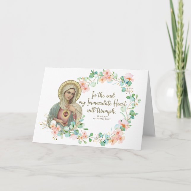 Tarjeta Virgen María Fátima Floral religiosa católica (Anverso)
