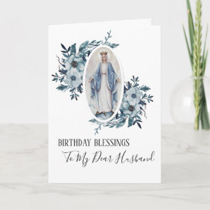 Tarjeta Virgen María floral azul del cumpleaños el   del