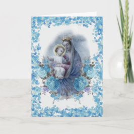 Tarjeta Virgen María Floral Católica Vintage Religiosa